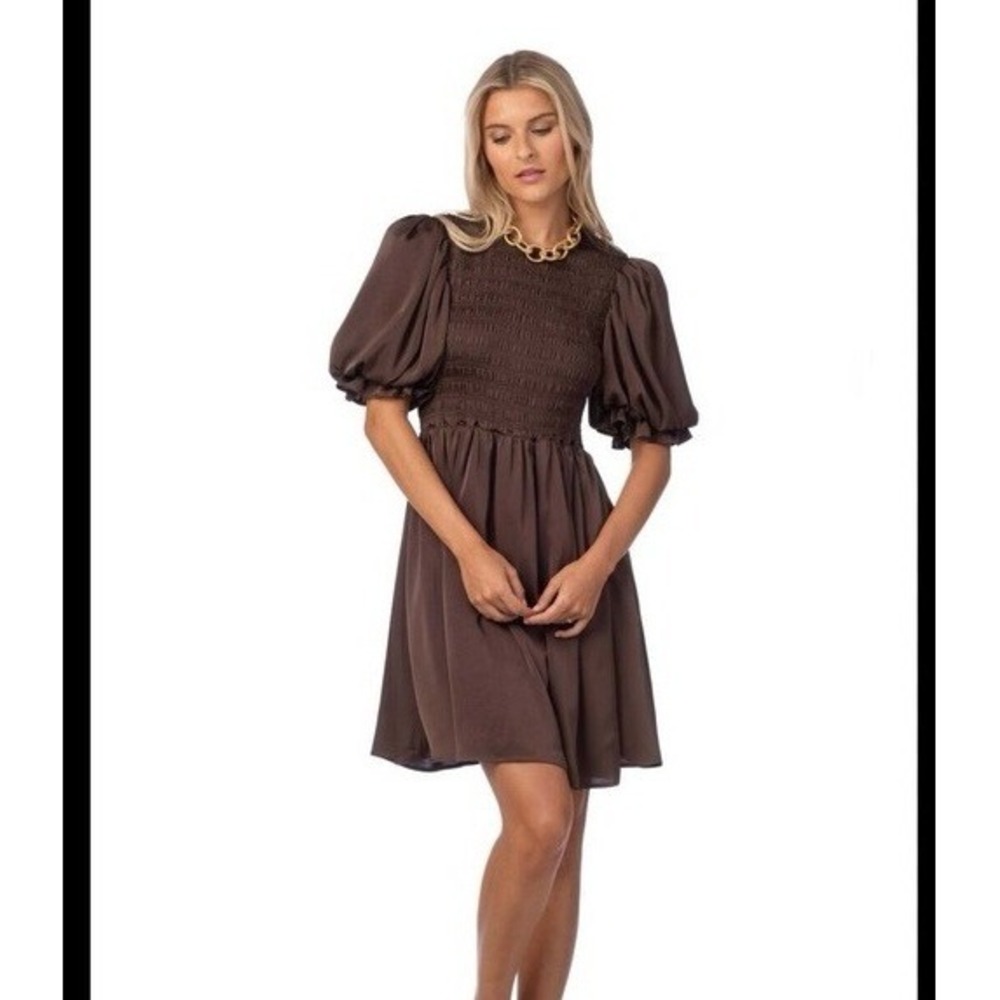 Crosby by Mollie Burch Lizzy Dress Java Brown Large? Smocked‎ Puff Sleeve